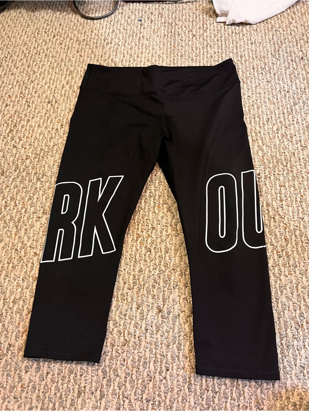 Black Fabletics Capri Leggings with Bold Lettering